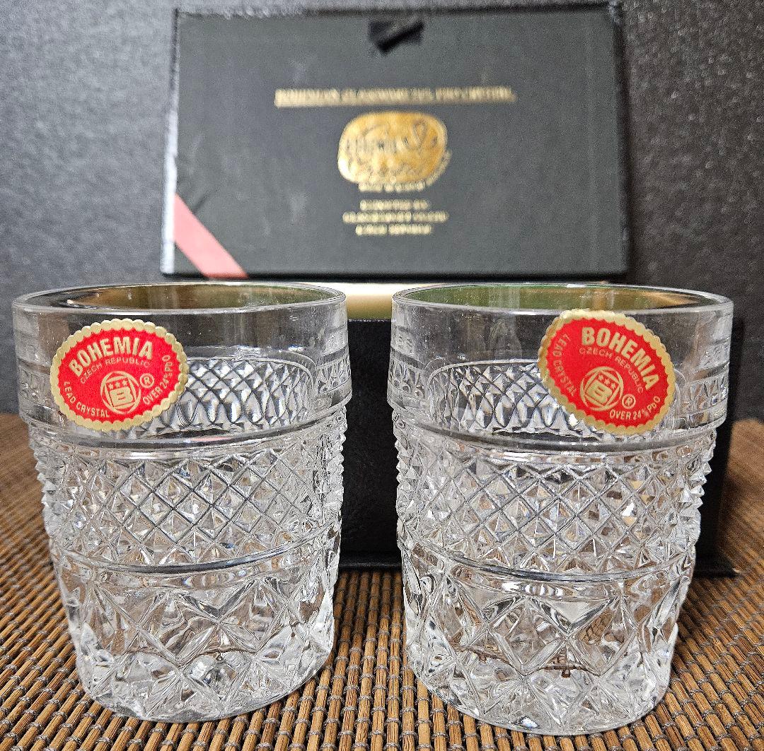 三越特別販売　ボヘミア　ショットグラス　切子グラス　ウィスキーグラス　ブック箱