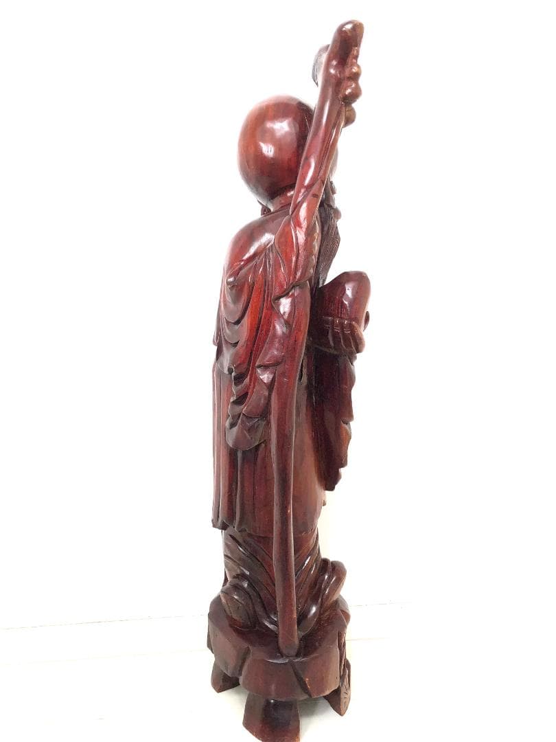 【骨董】特大 高さ106㎝ 福禄寿 木彫り 一刀彫り 高級 紫檀 置物 縁起物