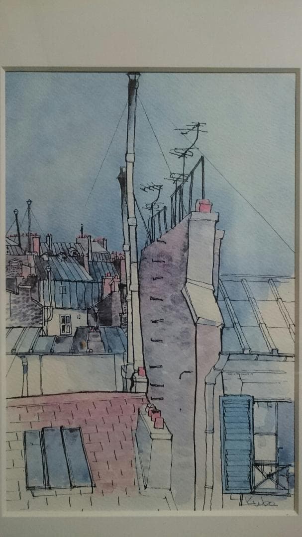 久保晃　A・KUBO　パリの屋根（モンマルトルにて）　水彩