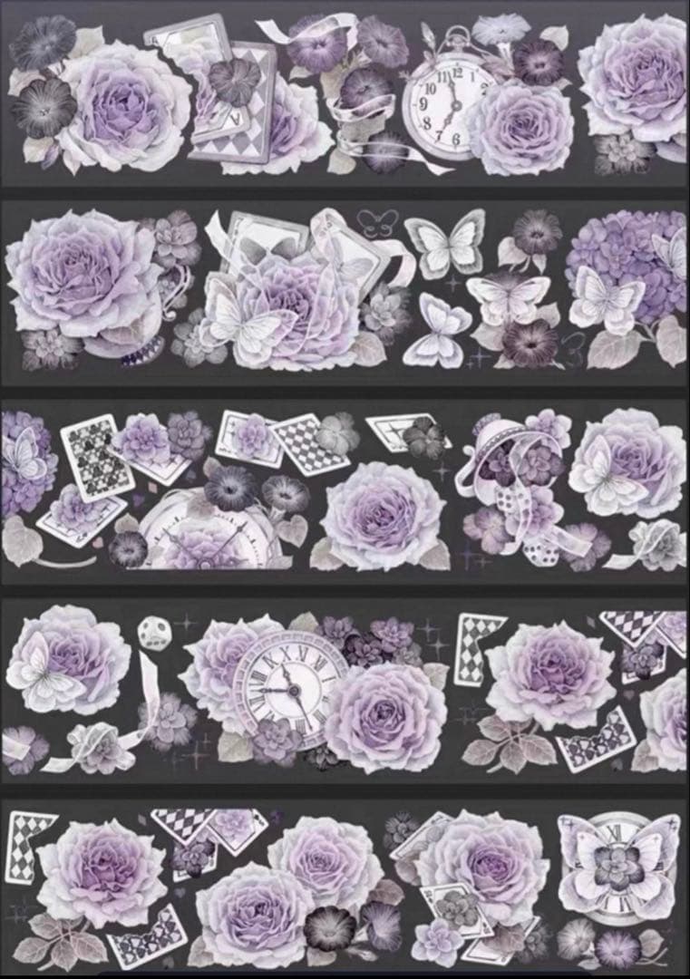 贝壳光 暮光紫烟 6cm×5m 半端巻き 海外マステ トランプ　花