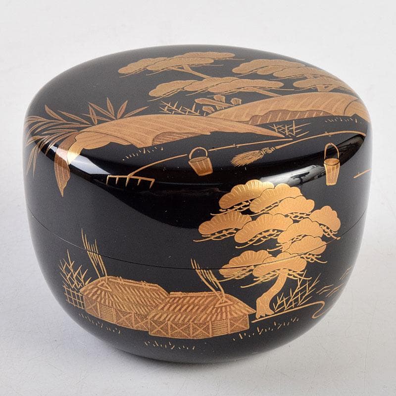 sai316 　柿本章作　塩釜蒔絵　内金溜　平棗　共布共箱　M　R9244