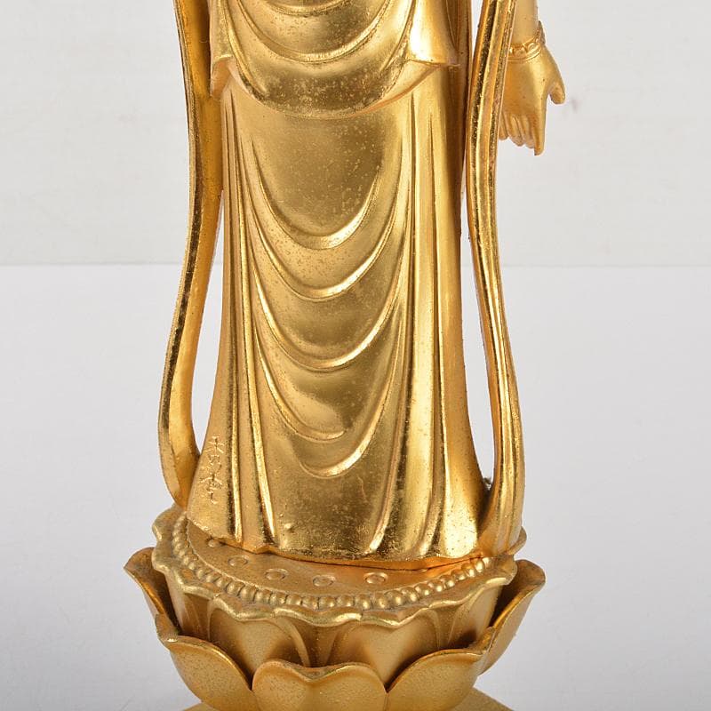 仏師　牧田秀雲作　銅鍍金　聖観世音菩薩像　仏像　置物　共箱　V　R7202B