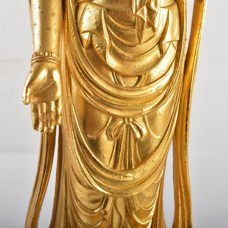 仏師　牧田秀雲作　銅鍍金　聖観世音菩薩像　仏像　置物　共箱　V　R7202B