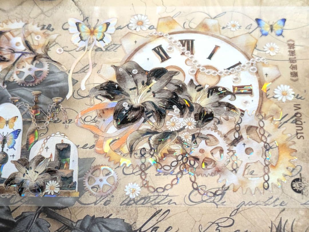 J1745▶鎏金机械城-黑百合(贝壳光)studiovi切売海外人物マステ女の子