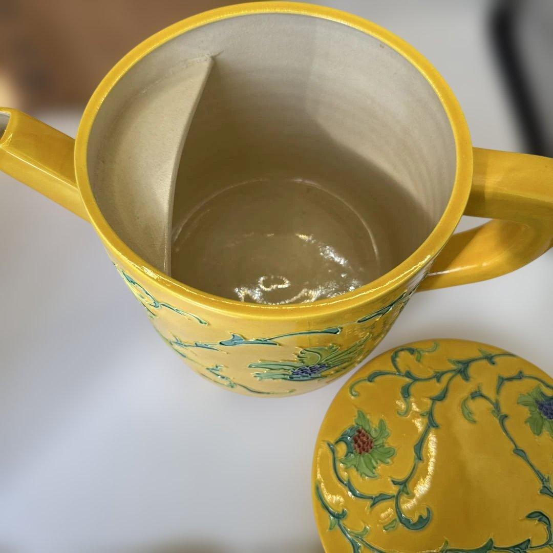 お茶道具　中村翠嵐窯の黄交趾牡丹唐草水次