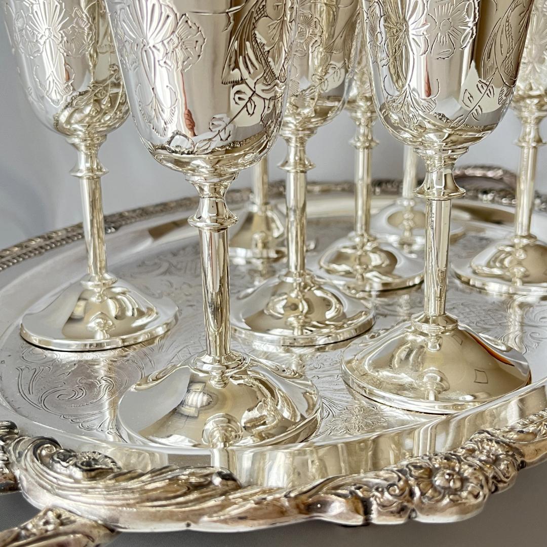 【英国】ワインゴブレット 8個組 【シルバープレート】華麗！！