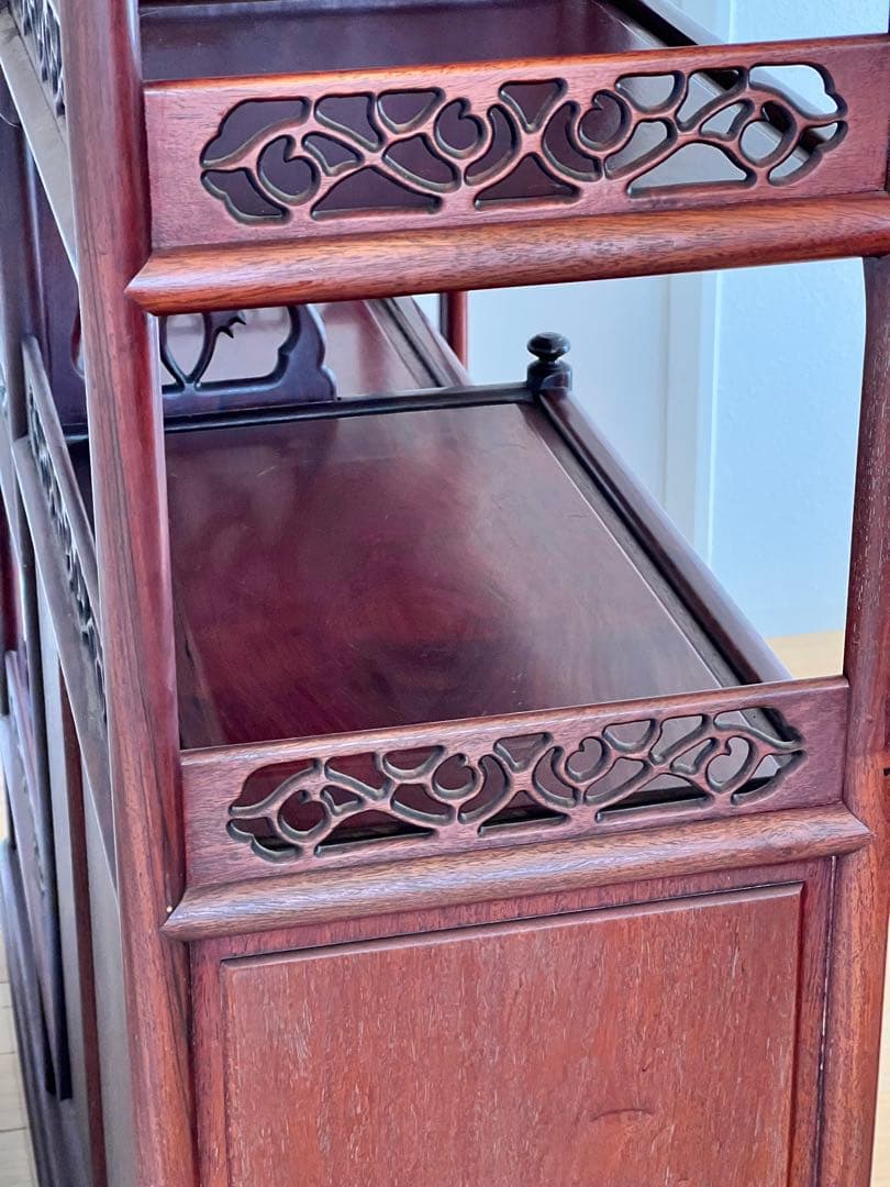 唐木 花梨 茶箪笥 飾り棚 茶棚 違い棚 和家具 木製 彫刻 アンティーク