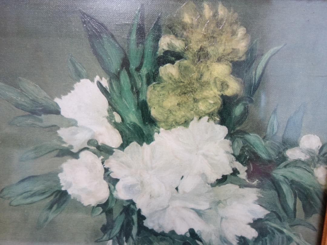 M▽エドゥアール・マネ 油彩 レプリカ 複製画 額縁 花瓶の芍薬 (37919)