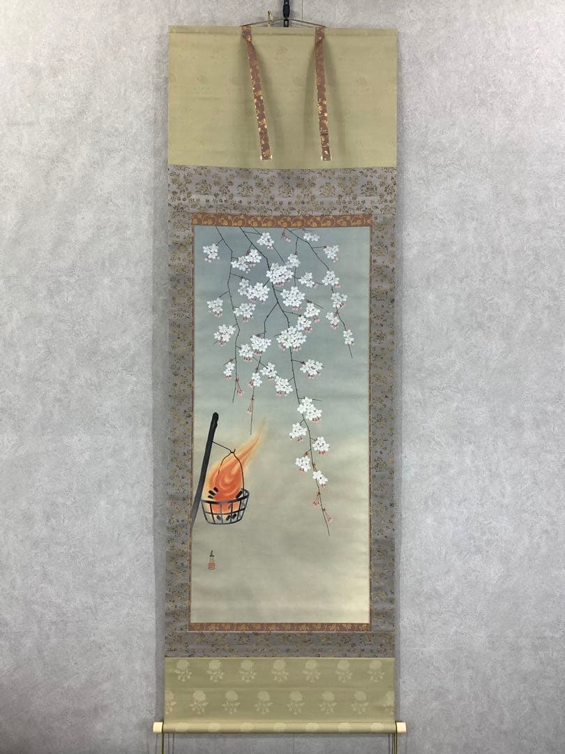 掛軸 夜桜 共箱 春 花 季節