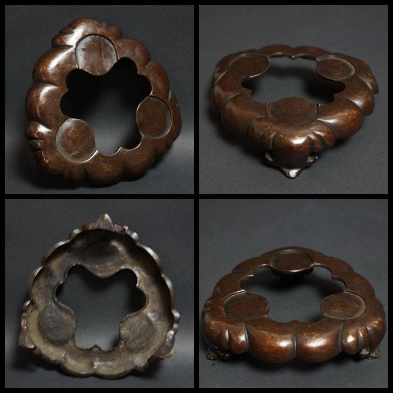 乾隆年製 銅製 金工細工『獅子文』香炉 象摘 象双耳 透かし蓋 三足香炉 銅製台