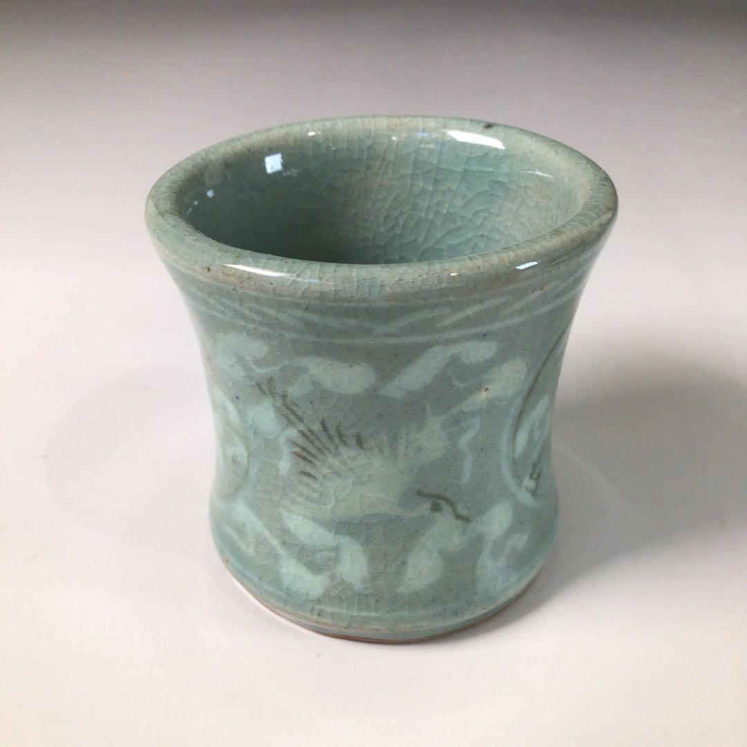 Ｒ９４１　皆具　『李貞夏造』『象嵌雲鶴文』『高麗青磁皆具』　共箱　茶道具