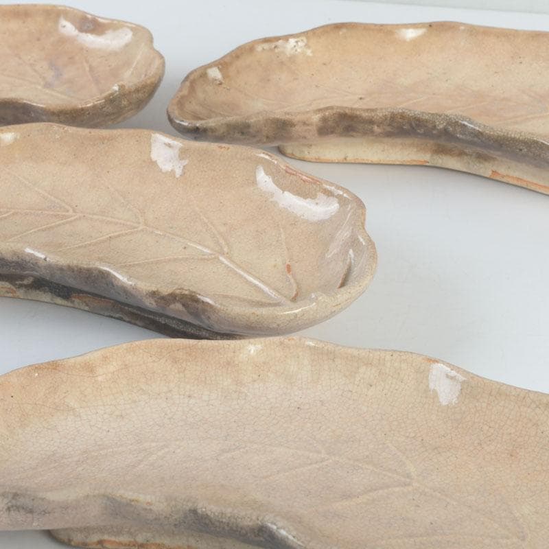 萩焼　十一代　坂高麗左衛門（韓峯）作　葉形　銘々皿　五客　時代箱　V　9500