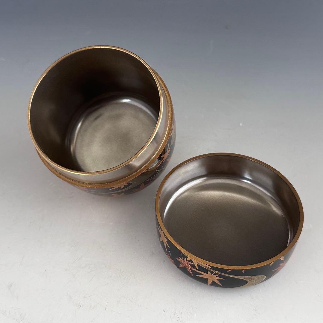 茶道具　竜田川蒔絵　内銀地　大棗　呉藤穣太郎　共箱　山中塗　漆芸　秋　紅葉　茶会