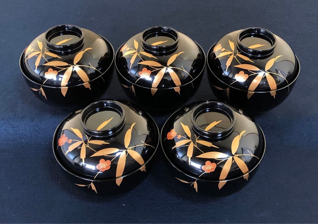 《R》輪島塗 蒔絵付 吸物椀5客 木製漆器 木箱　251218か1