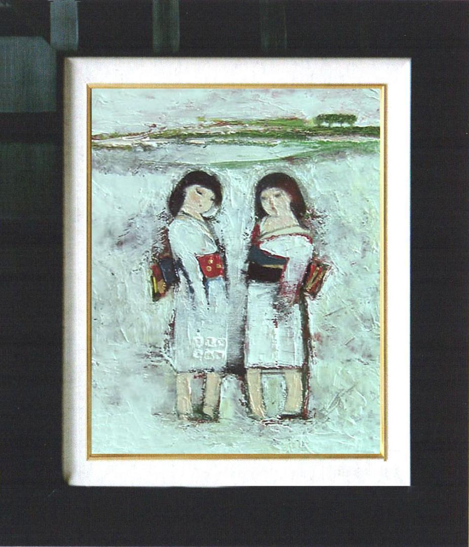 油絵 菅家令子 絵 絵画インテリア額付(白) uF6-071402人物 雪国の女