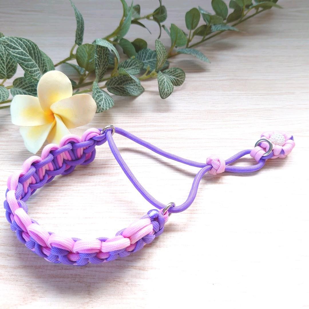 パラコードリード＆パラコード首輪　ハーフチョーク　大きめパールビーズ　№041