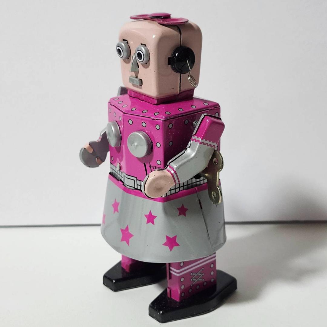 ブリキ ロボット ネジ巻き 女の子デザイン 昭和レトロ