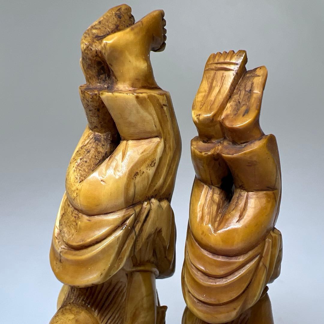 極上ガマ仙人置物一対　116g、高約11.5/10.5㎝　東Y8-0106☆2F