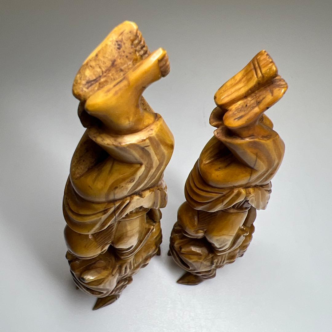 極上ガマ仙人置物一対　116g、高約11.5/10.5㎝　東Y8-0106☆2F