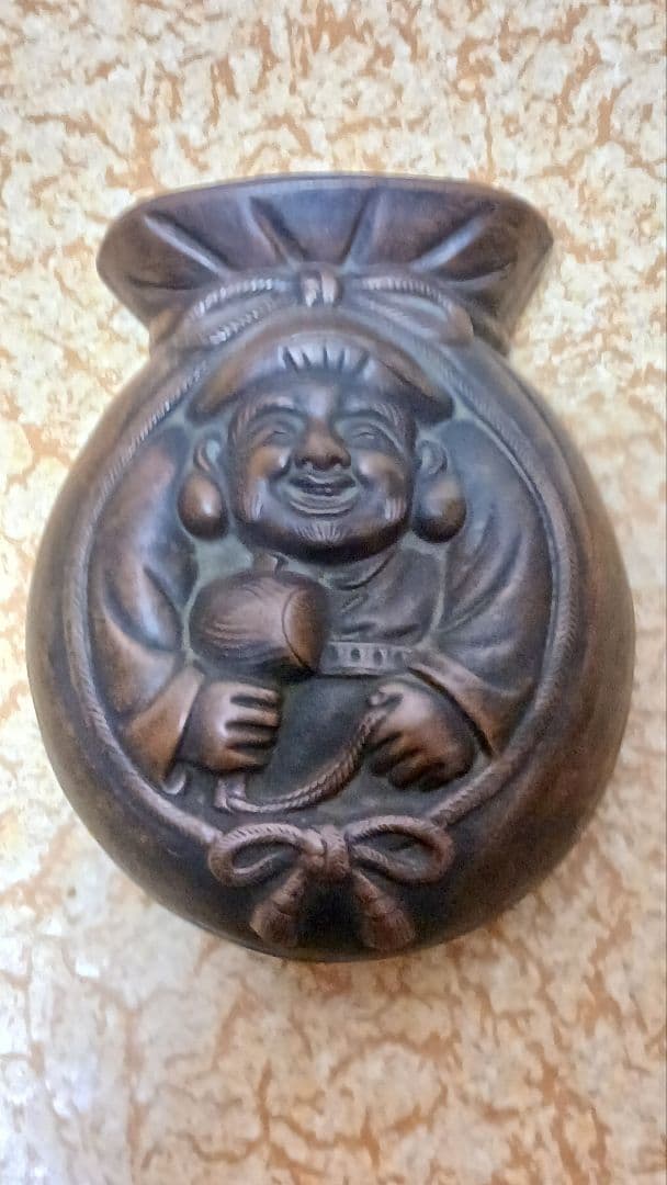 時代物備前焼掛花入大黒図茶道具花器在銘縁起物七福神箱付明治大正期