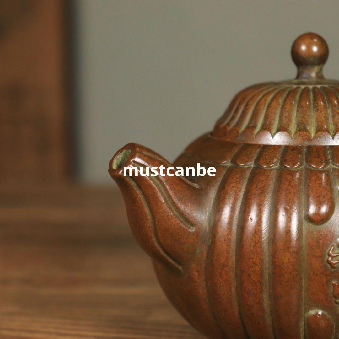 銅器 茶壺 南瓜型龍鳳銅壷 茶道具 客間 書斎家具 装飾品 工芸品 置物