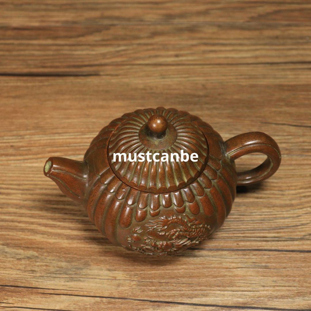銅器 茶壺 南瓜型龍鳳銅壷 茶道具 客間 書斎家具 装飾品 工芸品 置物