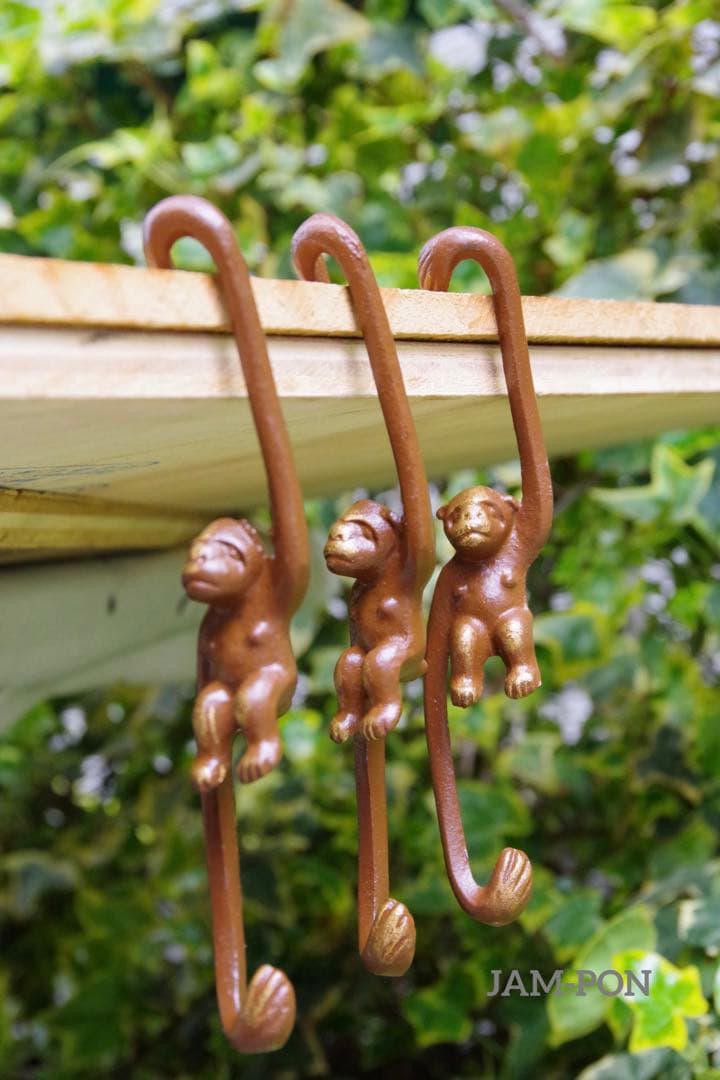 【長期保管品/当時物昭和レトロ】南部鉄器(鋳鉄/鋳物) 吊るし花器/猿手3本付き