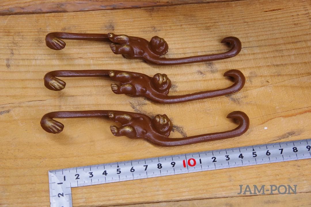 【長期保管品/当時物昭和レトロ】南部鉄器(鋳鉄/鋳物) 吊るし花器/猿手3本付き