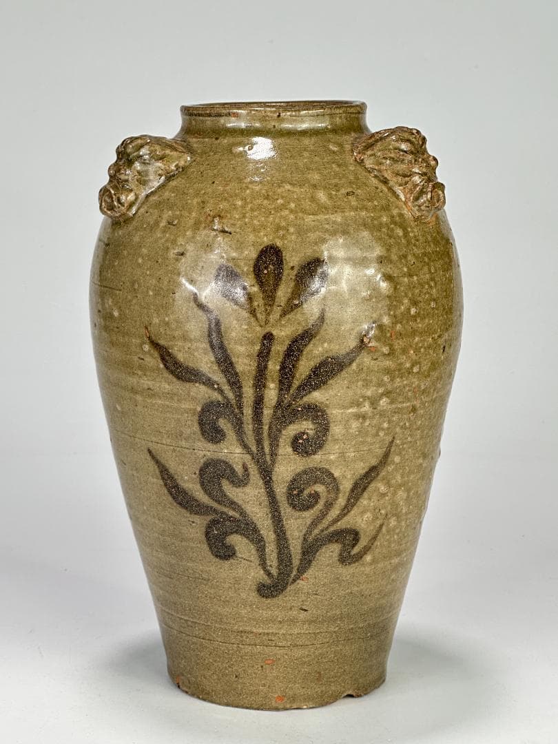 韓国美術　高麗～李朝時代　青磁　鉄絵唐草文　三獣頭壺　花瓶　時代物　古物