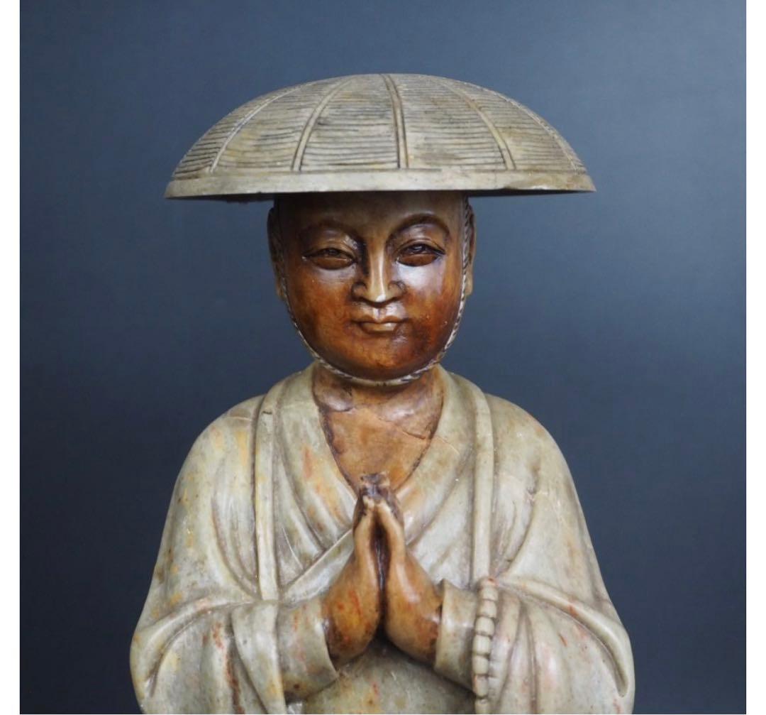 送料無料　寿山石細密彫刻　弘法大師像　高さ30ｃｍ