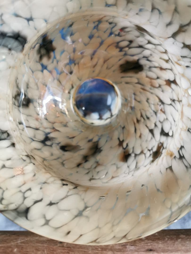 アンティーク ヴェネチアンガラス アンバー＆白＆鼈甲色＆金粉 工房物ラージベース