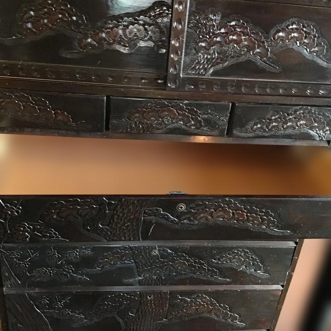 アンティーク軽井沢彫り　箪笥　収納　家具　3段