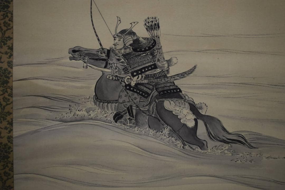 真作/雪城/宇治川合戦之図/桐共箱付/布袋屋掛軸HG-89