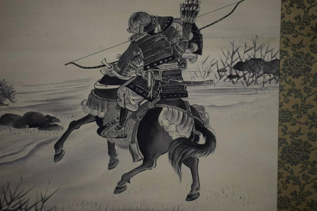 真作/雪城/宇治川合戦之図/桐共箱付/布袋屋掛軸HG-89