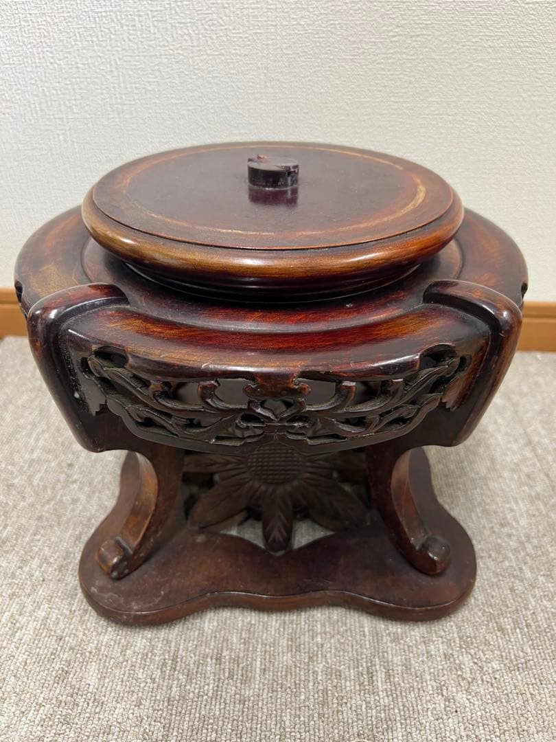 極上　筆筒　泉舟在銘　紫檀台　文房具 （台込の重さ）/3490g