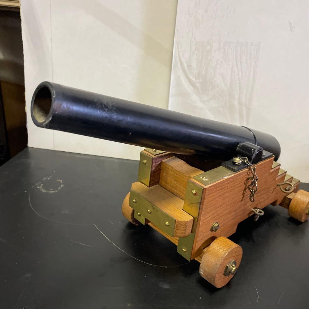 真鍮 木製大砲オーナメントデスクウェイトキャノンミリタリアモデル　海軍　短砲