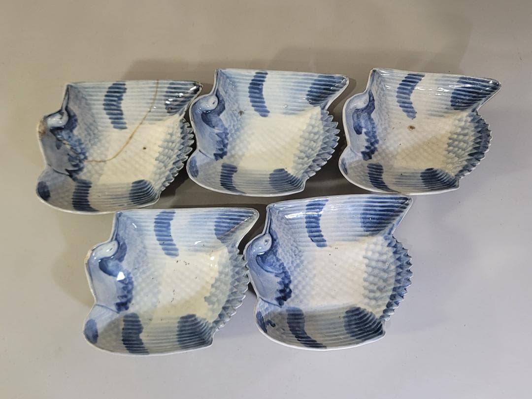 古美術 古九谷 染付 鳥型 皿 五客