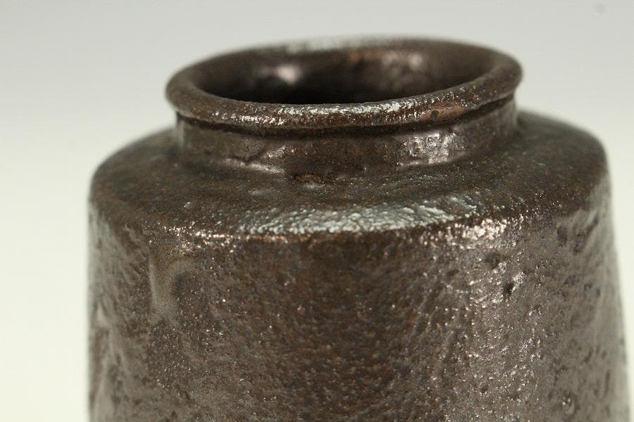 茶道具 唐物 黒釉 茶入 時代裂 仕服 良蓋(K-A208)