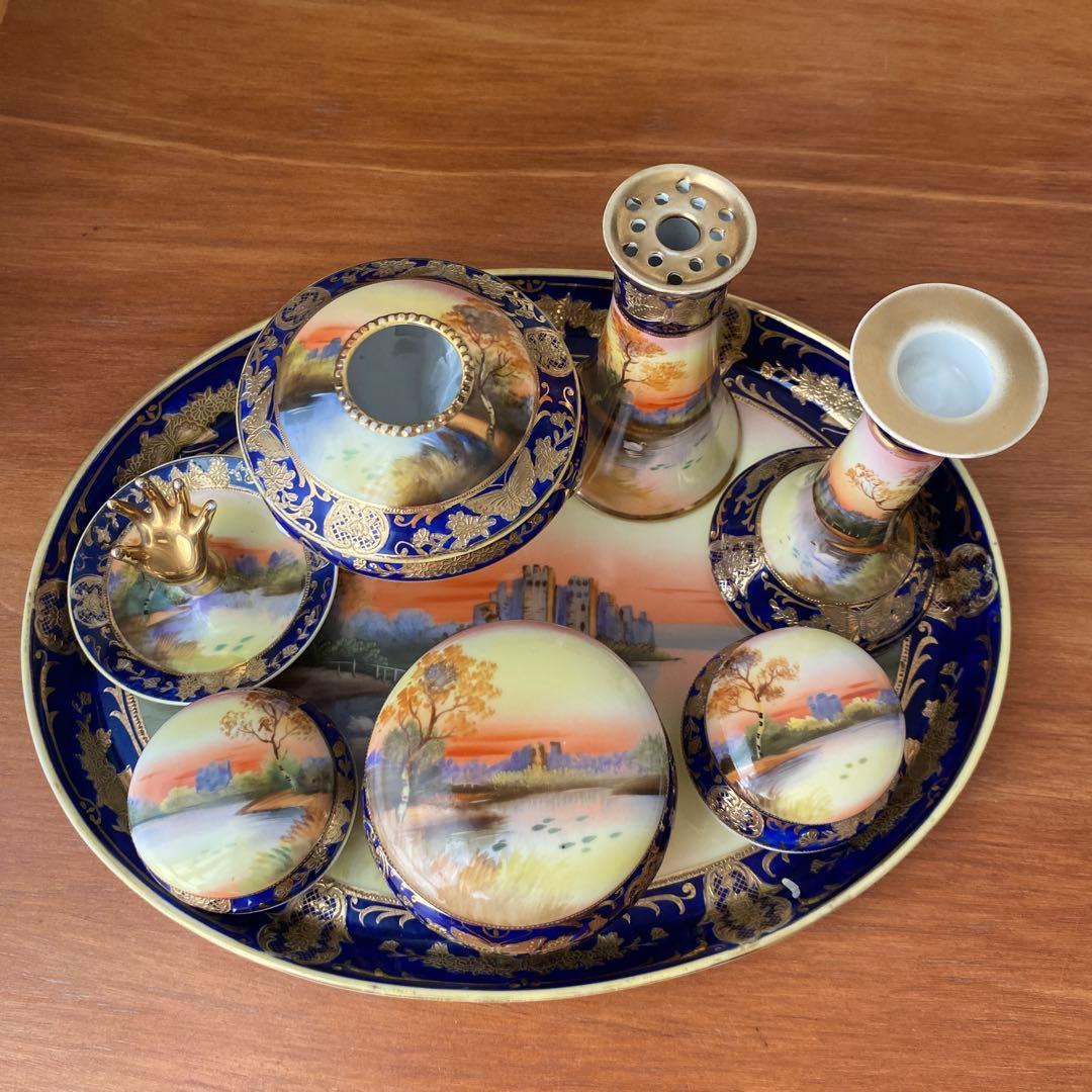 オールドノリタケ　湖水の白鳥　ドレッシングテーブルセット　英国里帰りスワンレイク