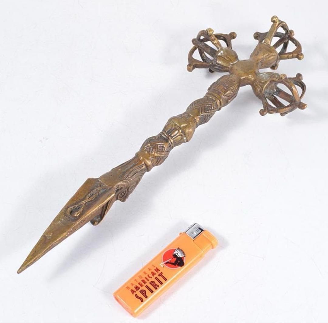 チベット密教法具　古銅鍍金 金剛杭　プルパ　骨董　アンティーク