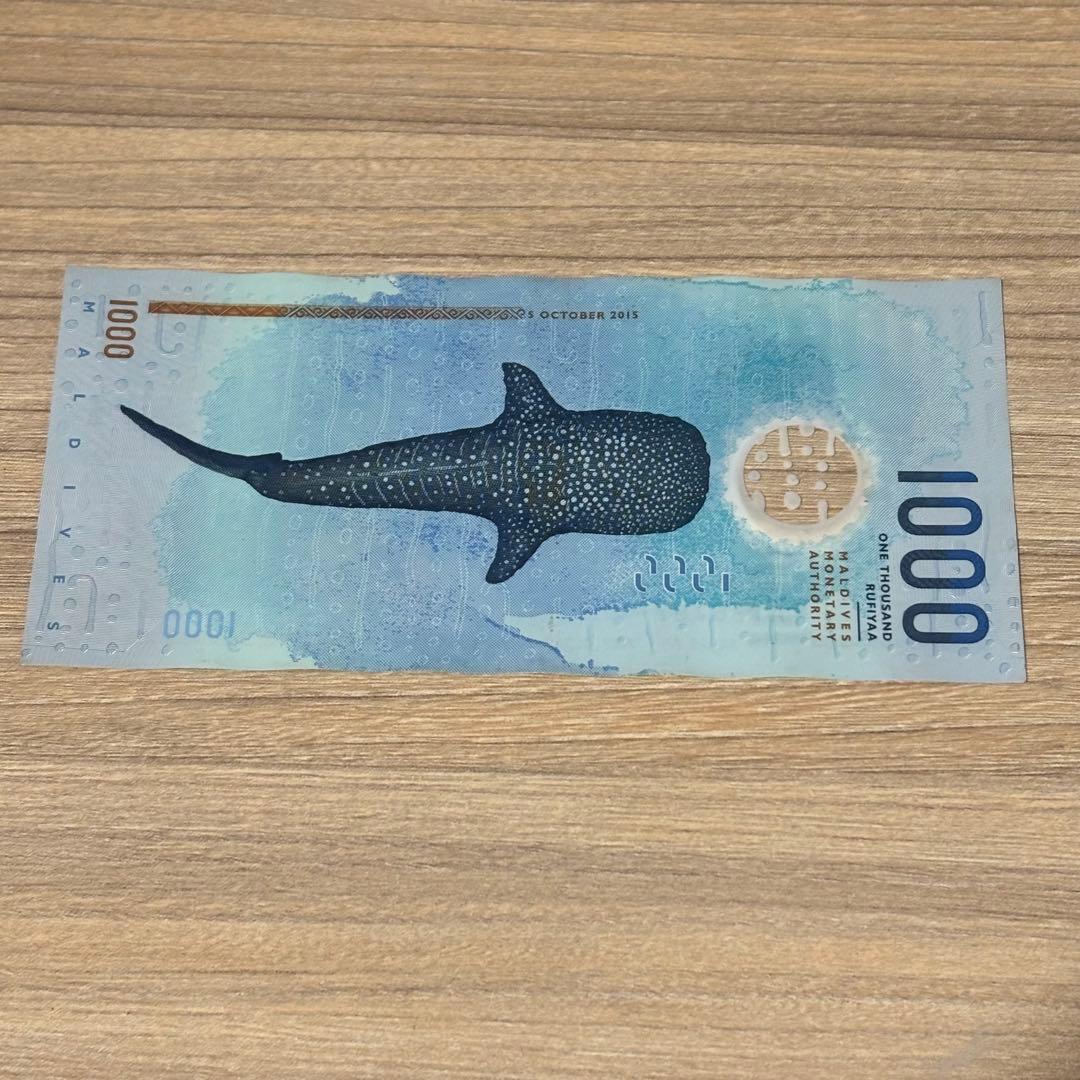 モルディブ　ルフィア　1000ルフィア(MVR) 紙幣　ジンベイザメ　ウミガメ