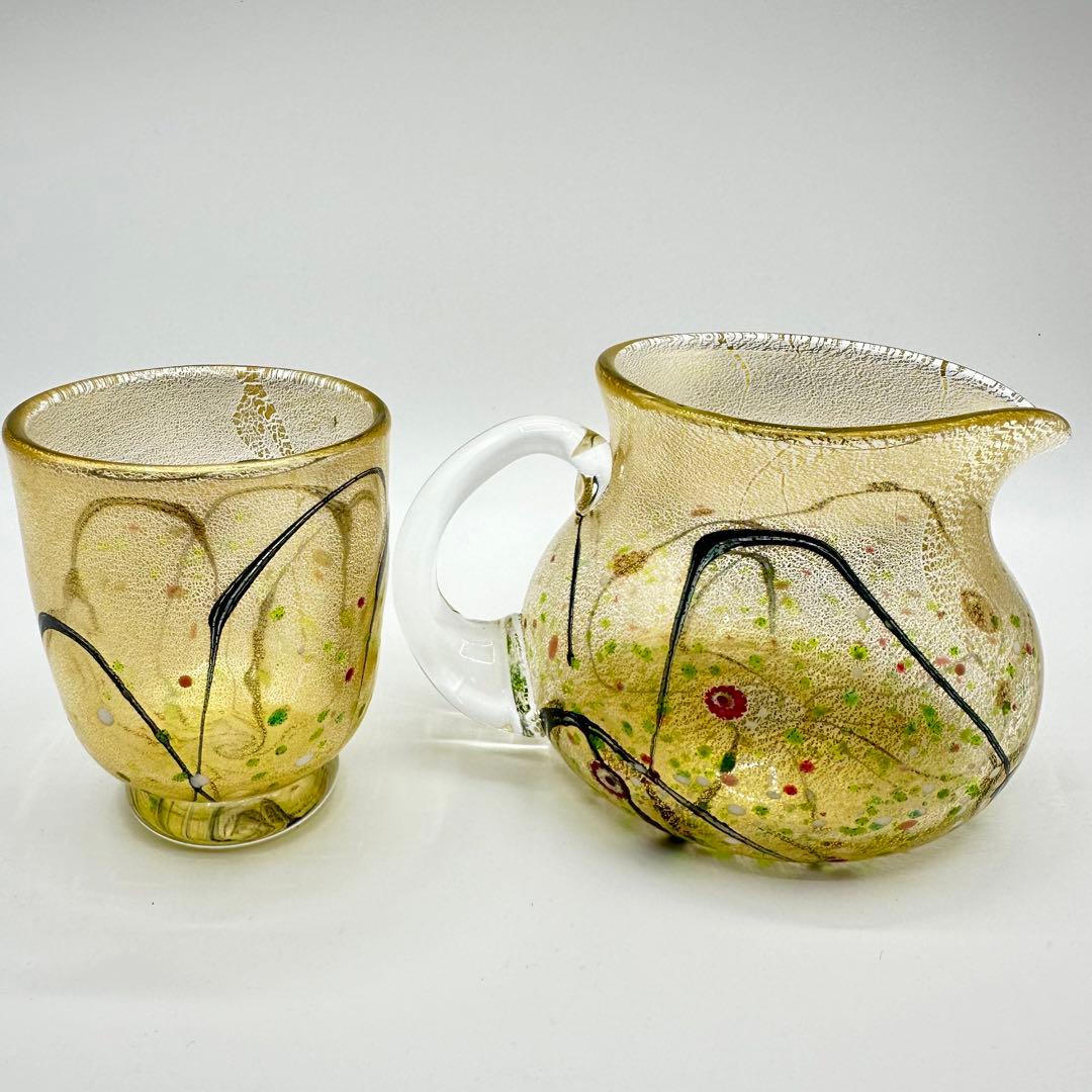 現代の名工/人間国宝 ガラス工芸家 黒木国昭作 コップ　ポット　金彩