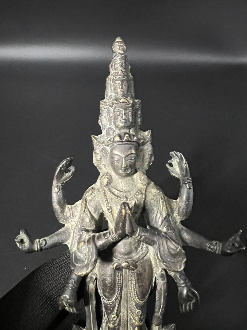 江戸後期 十一面観音菩薩像 古銅 多臂 仏像 高さ19cm◎仏教美術◎古美術庵々