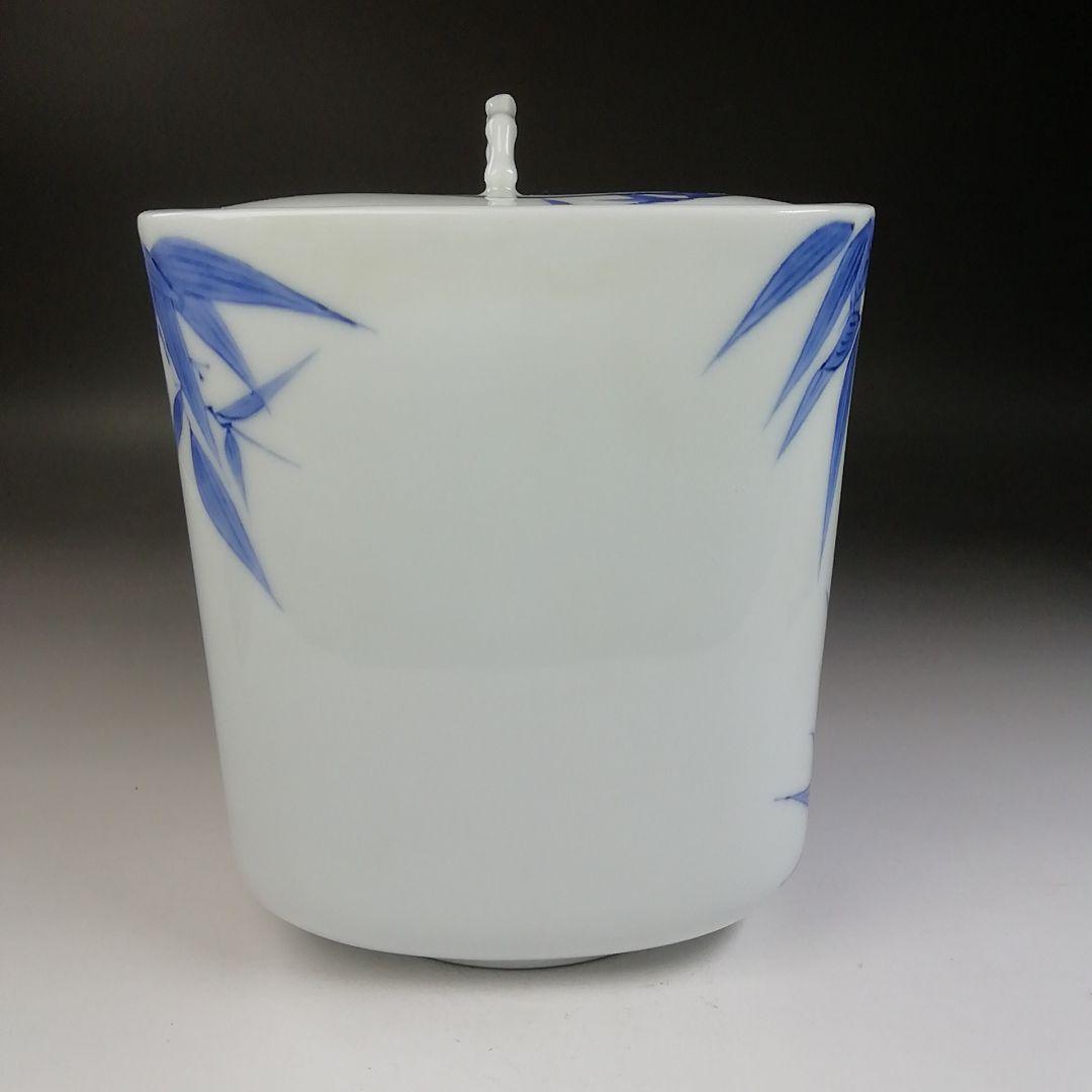 Ｔ７２１　水指　『白磁　染付　竹林』『四方水指』『横石喜助』　共箱　茶道具