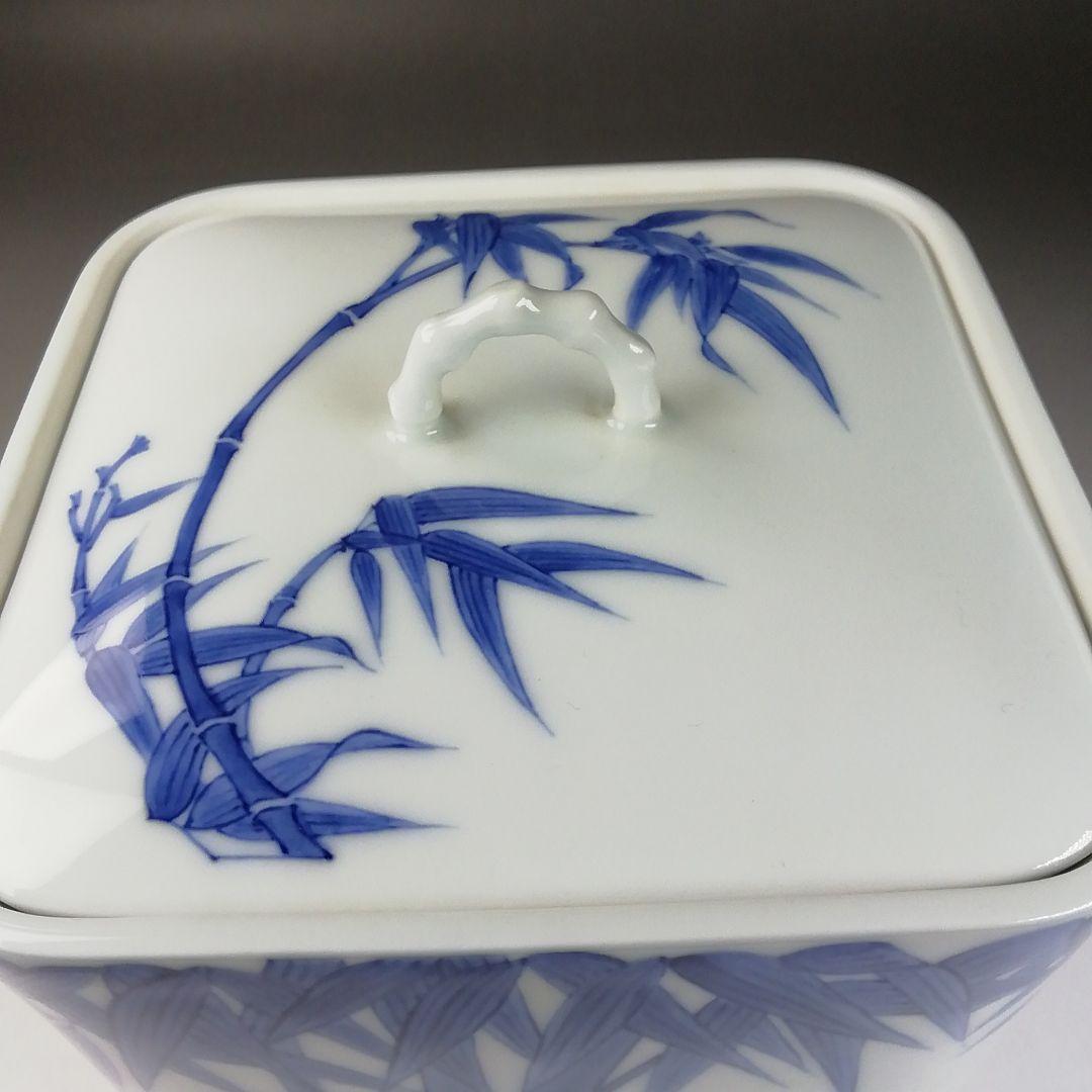 Ｔ７２１　水指　『白磁　染付　竹林』『四方水指』『横石喜助』　共箱　茶道具