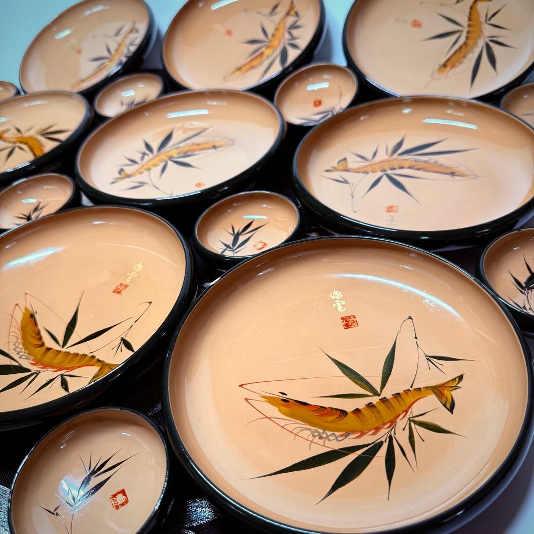 希少漆器　輪島塗　木製　溜塗　生盛　皿　小钵　中皿9客&豆皿10客