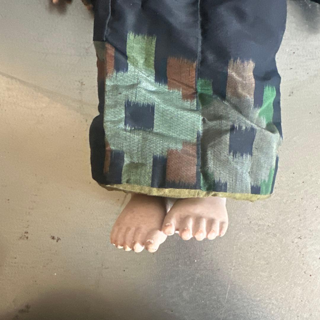 ヴィンテージ　市松人形 男の子　黒と緑の模様