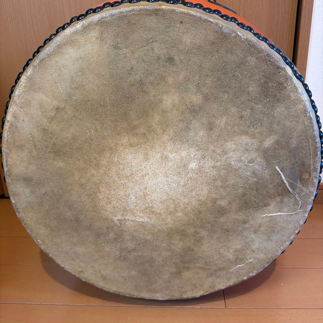 【銘板あり】平胴太鼓（宮太鼓） 岡田屋鳴物店　橙色 アンティーク
