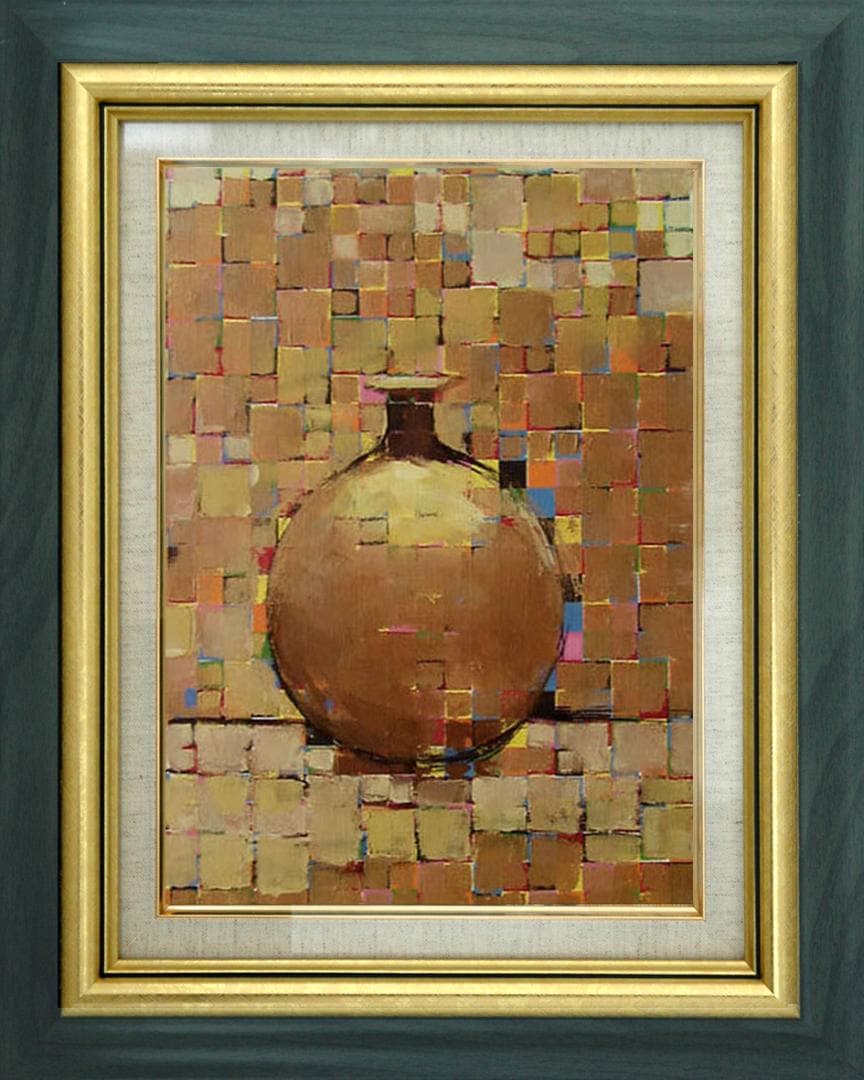 油絵 菅家令子絵 絵画インテリア額付(黒) uF6-060603 静物 花瓶 壺