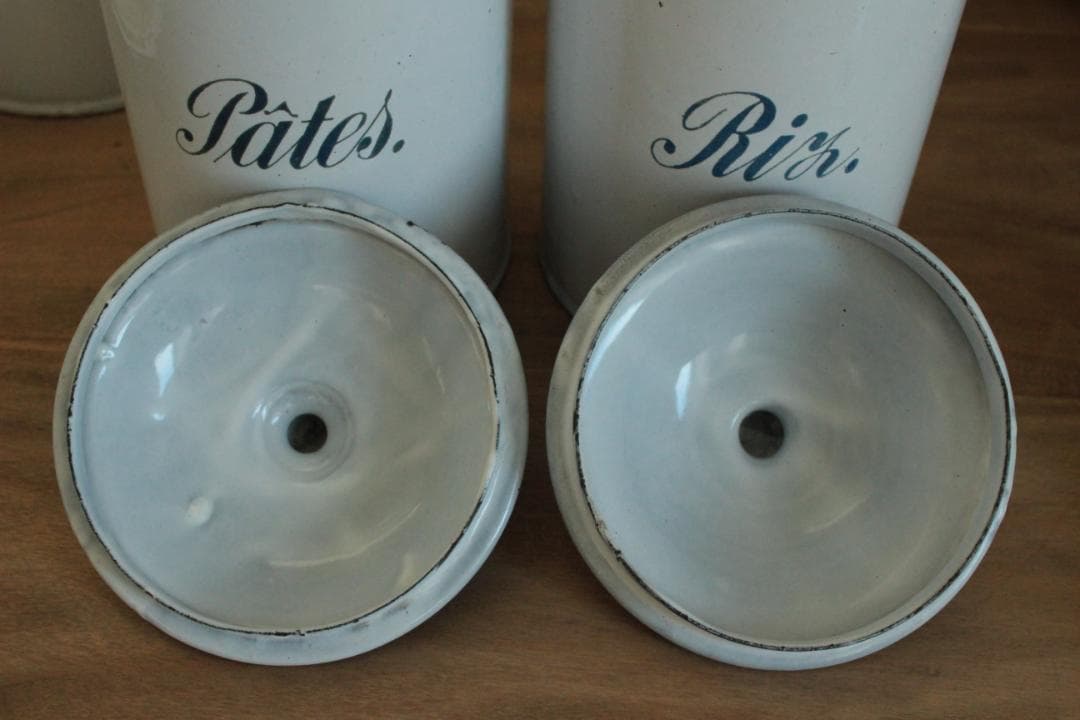 フランスアンティーク・ペアのエナメルキャニスター/パスタ・お米入れ